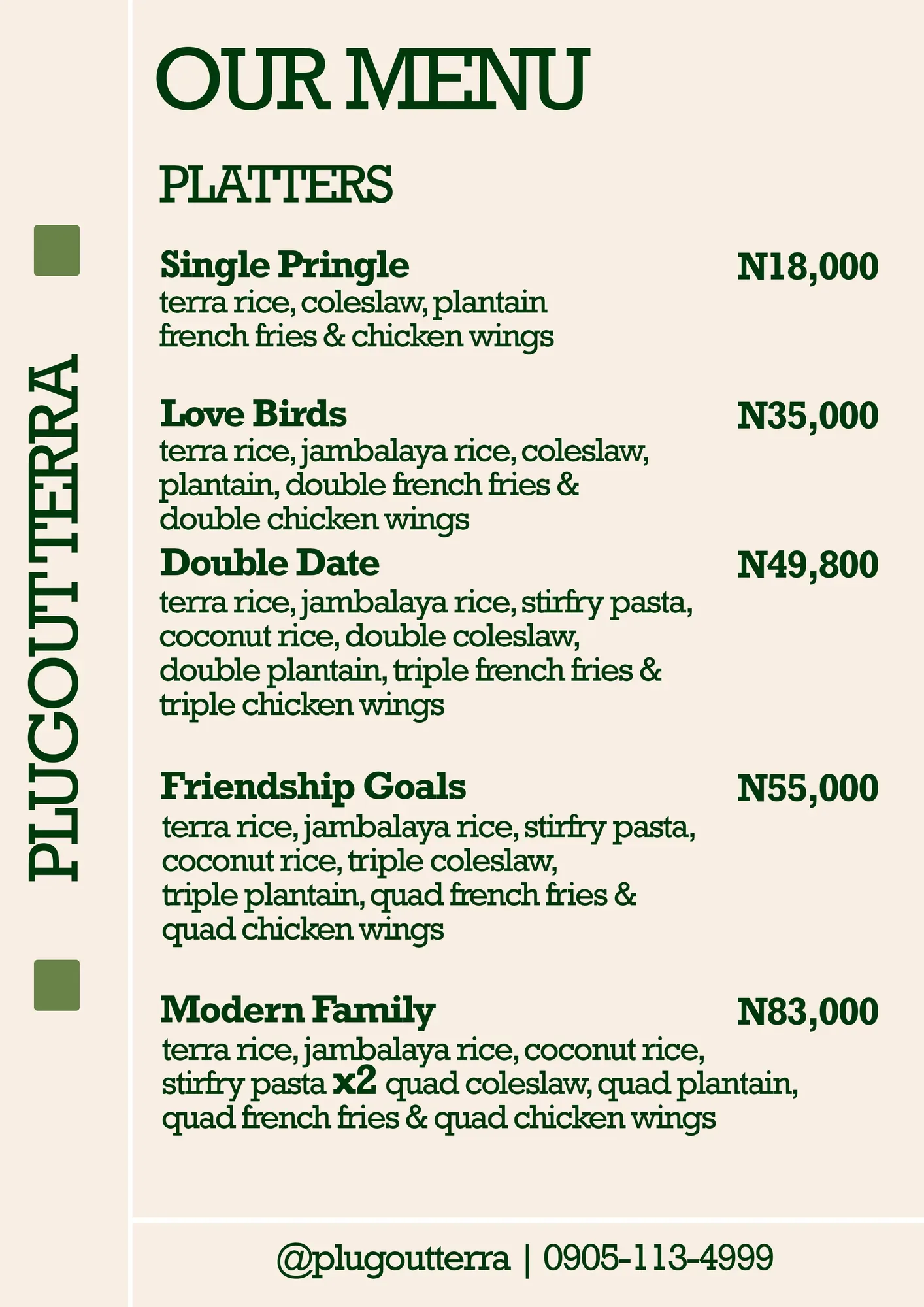 Plugout Terra menu: platters